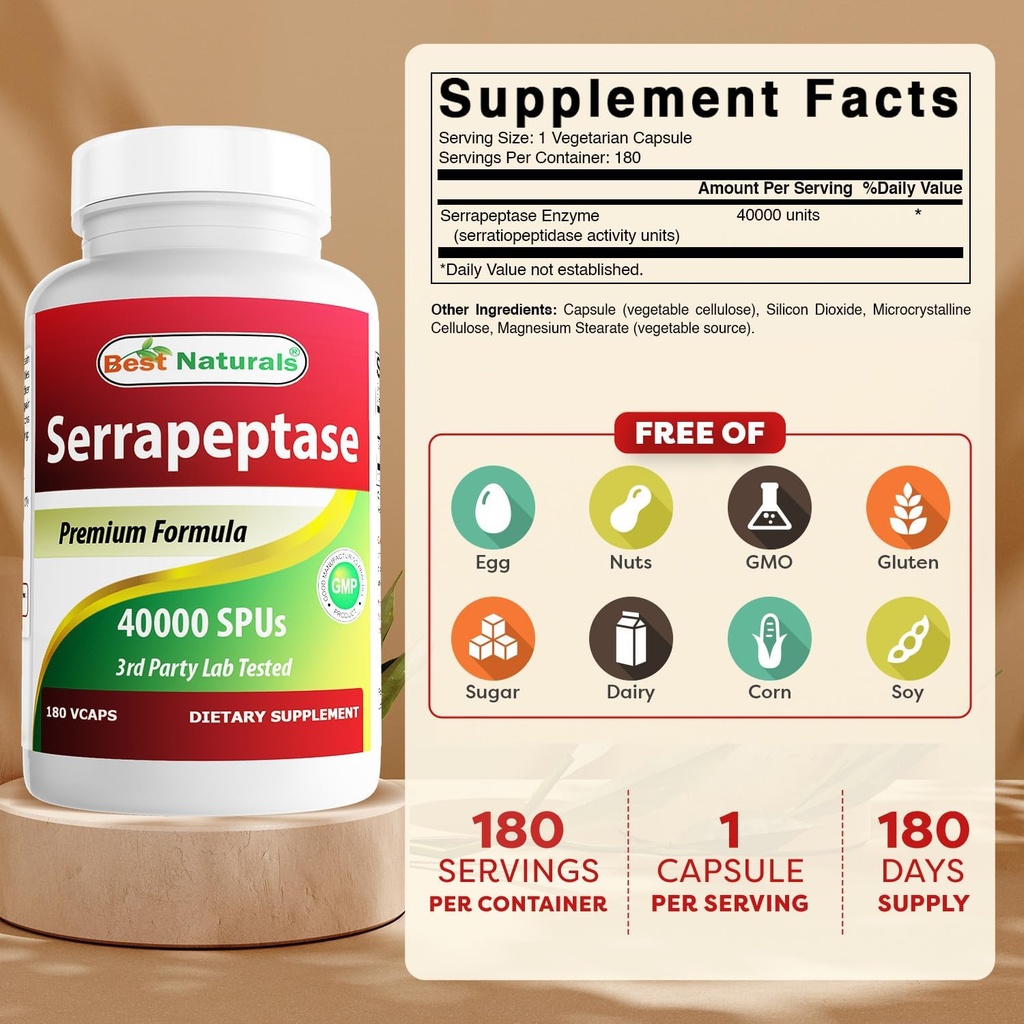 Best Naturals Serrapeptase 40000 SPUs 180 Capsules 3