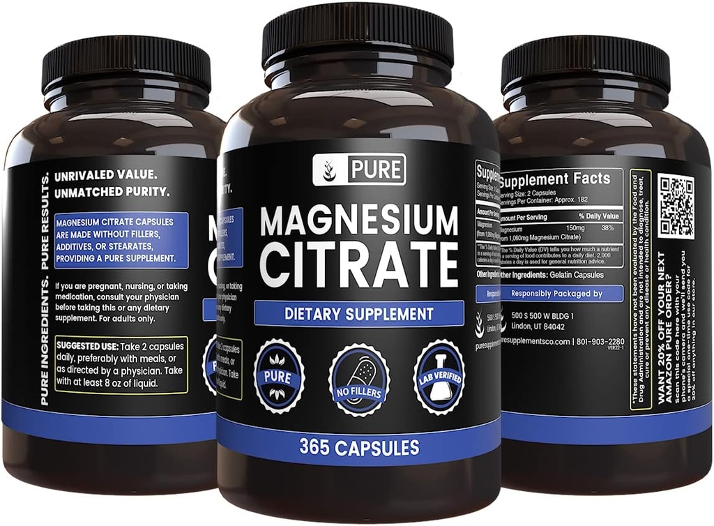 Pure Original Ingredients Magnesium Citrate (365 Capsules) No Magnesium Or Rice Fillers, Always Pure, Lab Verified 3