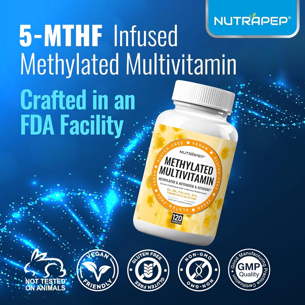 Methylated Multivitamin for Men Women - 5-MTHF Riboflavin Vitamin B2 B6 B12 B Complex Trimethylglycine Methyl Folate L Methylfolate Capsules Supplement 3