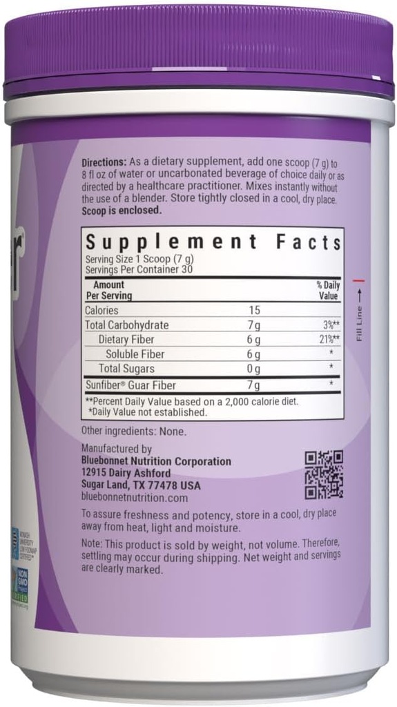 BlueBonnet Nutrition Sunfiber – 6 g of Plant Based Prebiotic Soluble Fiber – Supports Digestive Health* - Instant Dissolve – Non-GMO, Vegan, Kosher, Low-FODMAP – Unflavored, 7.4 OZ, 30 Servings 3
