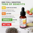 (2 Pack) Organic Vitamin D3 K2 Drops 5000 IU with MCT Oil Omega 3 - Maximum Strength Liquid D3 with No Fillers, Non-GMO for Faster Absorption, Immune Support (Strawberry, 2 Fl Oz) 5