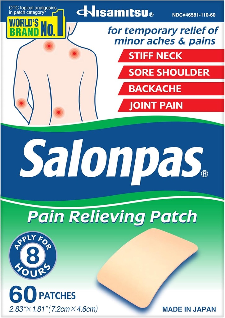 Salonpas Pain Relieving Patch for Back, Neck, Shoulder, Knee Pain and Muscle Soreness - 8 Hour Pain Relief - 60 Count 2