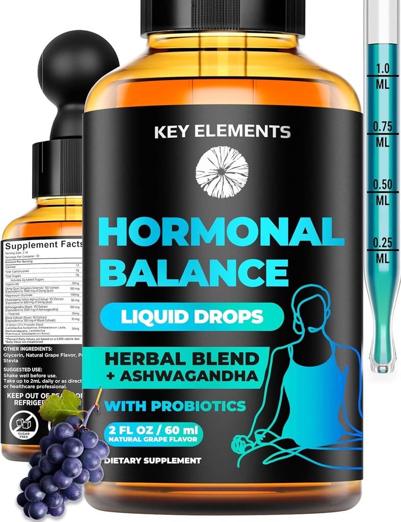 Liquid Hormone Balance Supplements for Women & PMS Relief - Menopause Support PMS Vitamins Menstrual Cramp Relief - PMS Supplements Chasteberry, Black Cohosh for Hot Flashes, Dong Quai & Probiotic 2