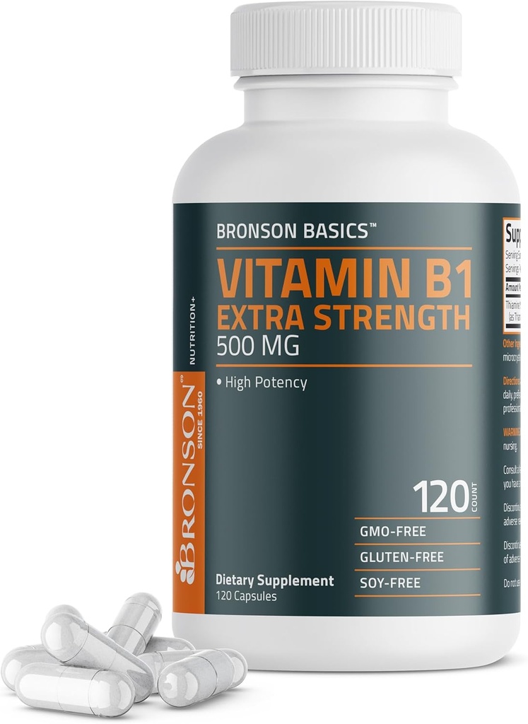 Bronson Vitamin B1 Extra Strength 500 MG High Potency Non-GMO, 120 Capsules 2
