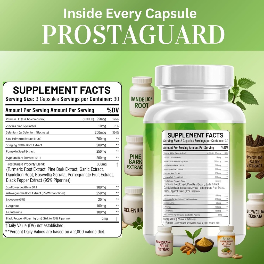 Saw Palmetto with Stinging Nettle, Pygeum, Pumpkin Seed, Sunflower Lecithin, Turmeric & Ashwagandha – Prostate Support for Men with Lycopene & Vitamin D3 – 90 Capsules 6