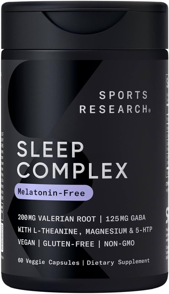 Sports Research Double Strength L-Theanine Supplement Softgels for Focus & Relaxation, Magnesium Glycinate for Restful Sleep & Enzymatic Processes + Sleep Complex Melatonin-Free Vegan Capsules 3