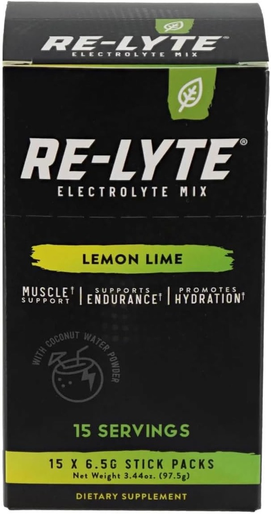RELYTE Re-Lyte Electrolyte Drink Mix Lemon Lime 15 Servings Packets 3.44 oz. 2