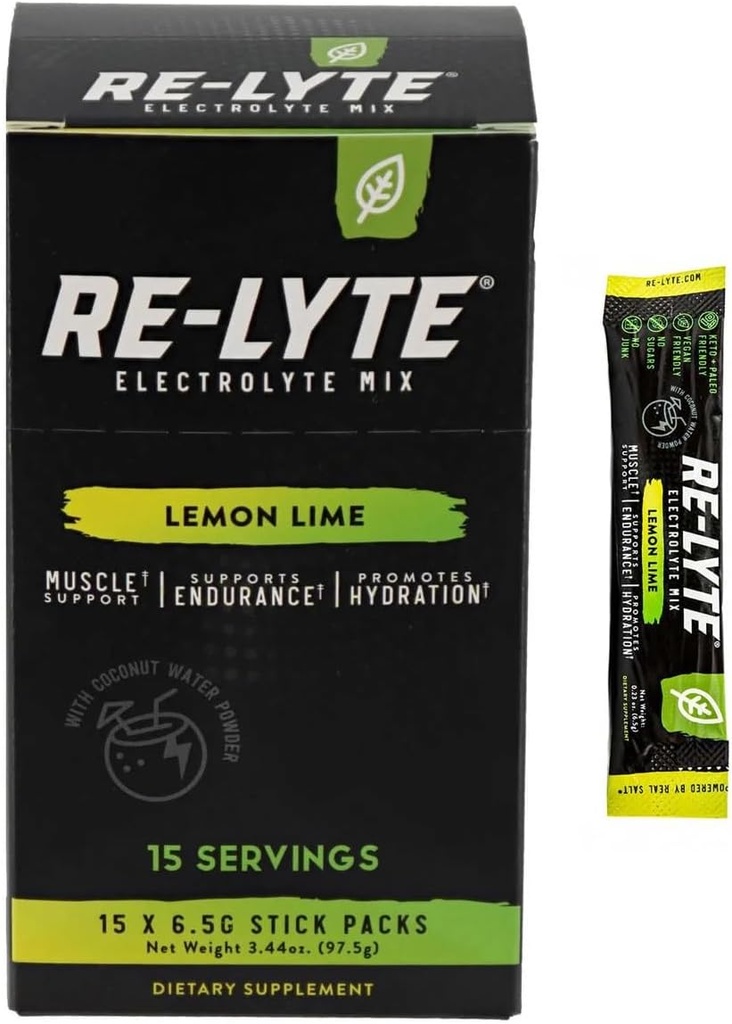 RELYTE Re-Lyte Electrolyte Drink Mix Lemon Lime 15 Servings Packets 3.44 oz. 3