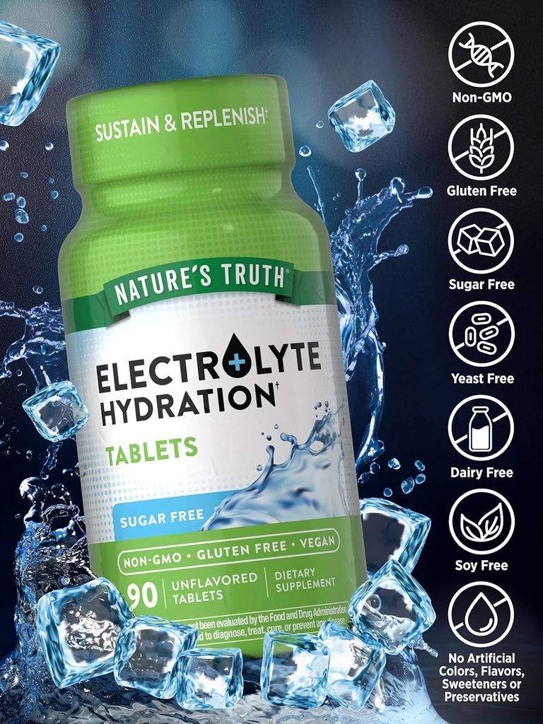 Nature's Truth Electrolyte Tablets | No Sugar | 90 Count | Vegan, Non-GMO & Gluten Free Hydration Supplement | With Minerals 4