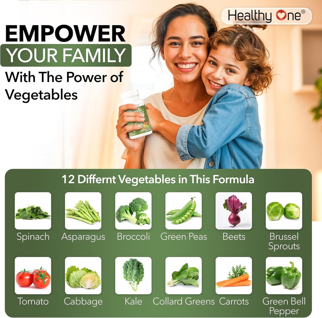 Healthy One Fruits & Veggies - 27 Balanced Whole Foods of Nature - Vitamins - Minerals - Antioxidants - Detox - Vegetables - Kale - Broccoli - Spinach - Beets - Raspberries - Multivitamin - 60 Serving 5