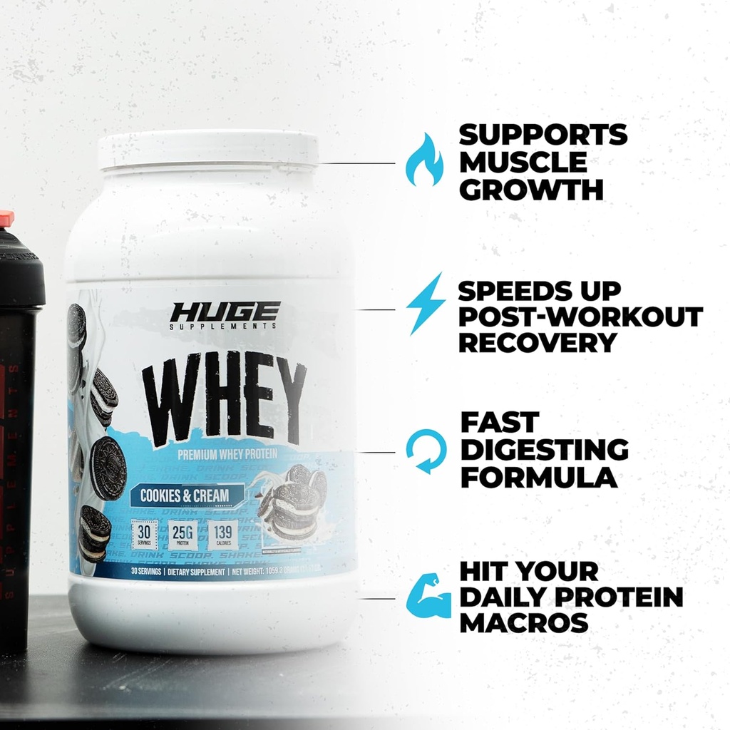 Huge Whey, Protein Powder for Muscle Gain, 25g Protein, 12g EAAs, Supports Muscle Growth, Performance & Recovery (Cookie & Cream, 30 Servings) 3