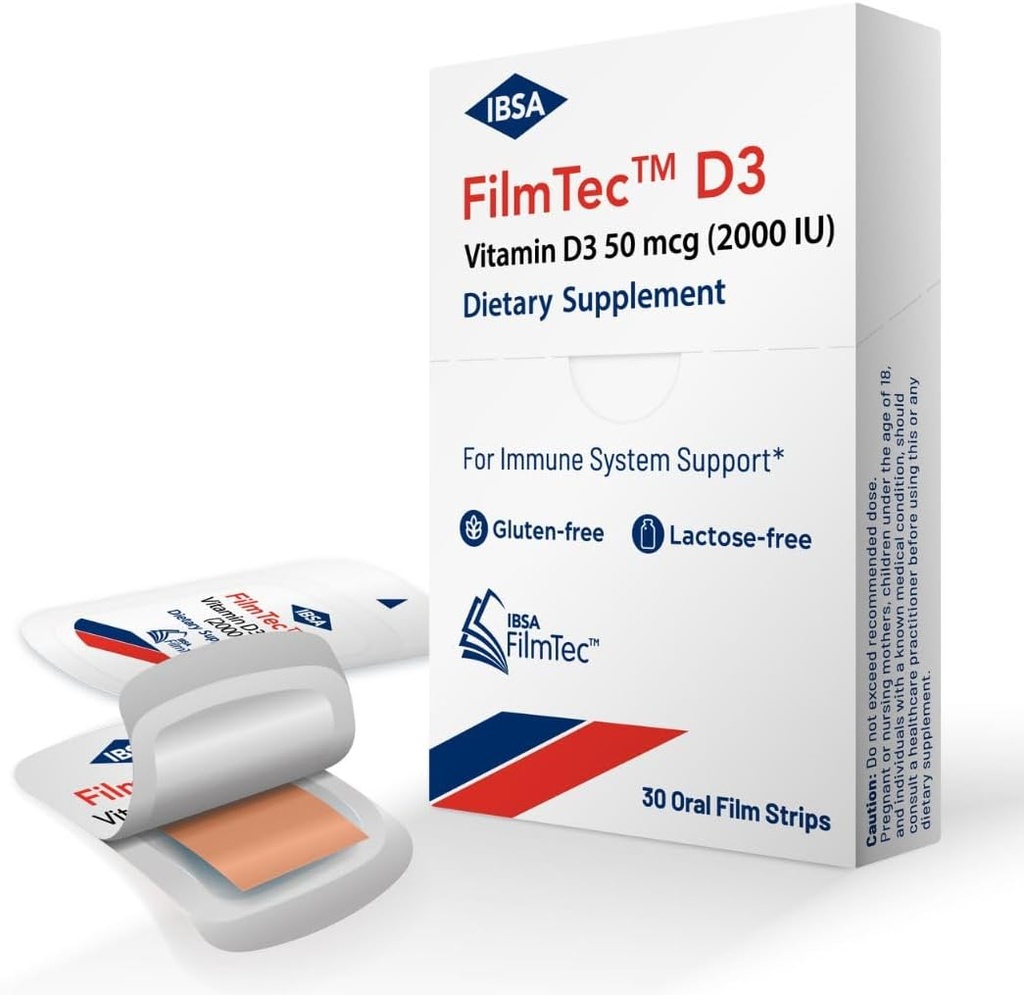 Ibsa FilmTec D3 - Dietary Supplement – 2000 IU Vitamin D3-30 Oral Dissolving Films for Immediate Release and Tolerability - Gluten-Free, Lactose-Free, Sugar-Free, Non-GMO 2