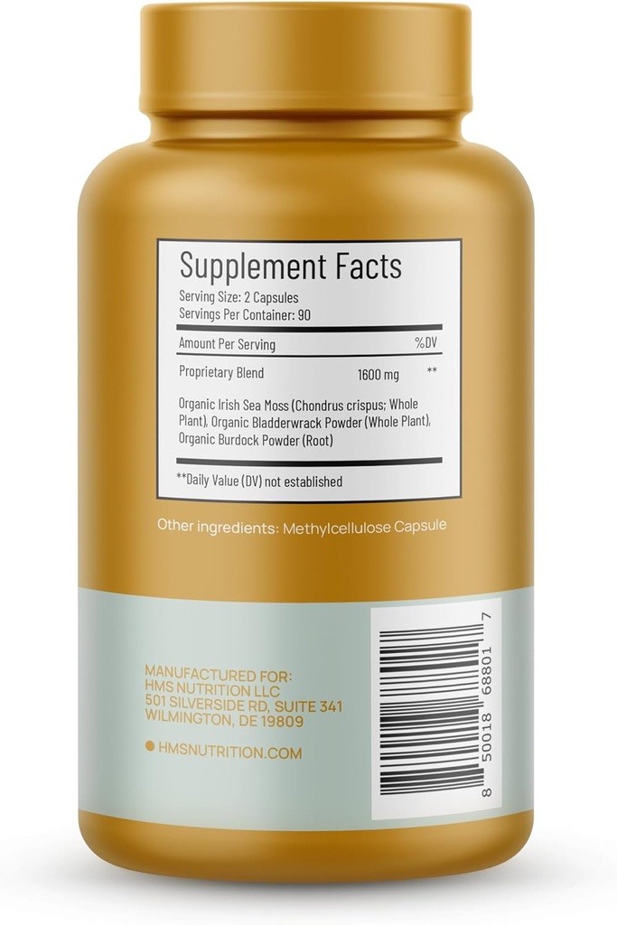 Organic Sea Moss Organic Bladderwrack Organic Burdock 120ct 60 Serving 2 Month Supple Vegetable Capsules 3