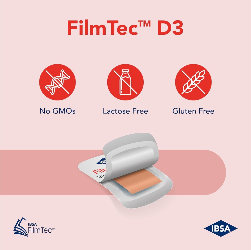 Ibsa FilmTec D3 - Dietary Supplement – 2000 IU Vitamin D3-30 Oral Dissolving Films for Immediate Release and Tolerability - Gluten-Free, Lactose-Free, Sugar-Free, Non-GMO 4