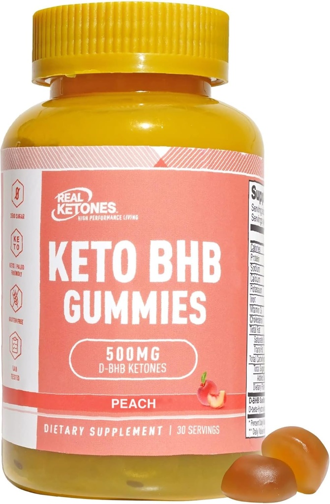 Real Ketones Keto BHB Gummies - Keto Gummies with BHB Exogenous Ketones for Enhanced Performance Energy Focus and Keto Diet Support - High Strength Sugar Free Keto Gummy - 30 Servings (Peach) 2