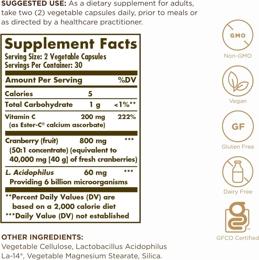 Solgar Cranberry Plus Ester-C - 60 Vegetable Capsules - Supports Urinary Tract & Immune Health - Non-GMO, Vegan, Gluten Free - 30 Servings 3