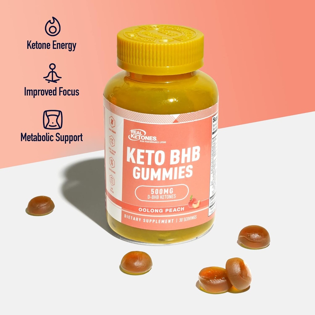 Real Ketones Keto BHB Gummies - Keto Gummies with BHB Exogenous Ketones for Enhanced Performance Energy Focus and Keto Diet Support - High Strength Sugar Free Keto Gummy - 30 Servings (Peach) 4