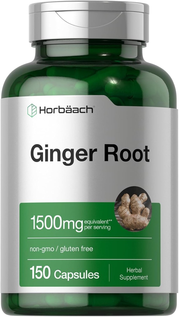 Horbäach Ginger Root Capsules 1500 mg | 150 Pills | Non-GMO, Gluten Free | Ginger Root Extract 2