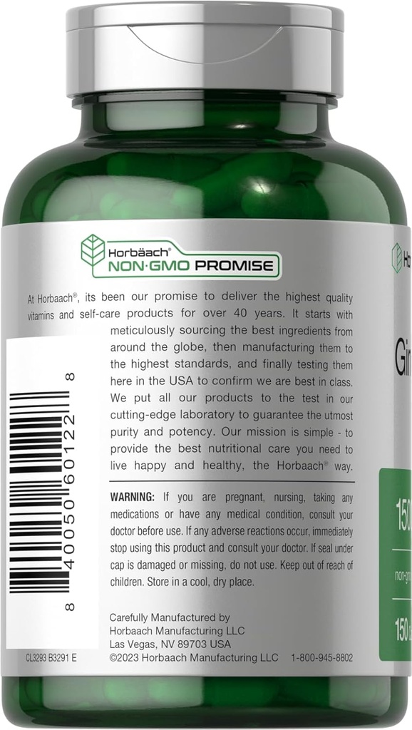Horbäach Ginger Root Capsules 1500 mg | 150 Pills | Non-GMO, Gluten Free | Ginger Root Extract 4