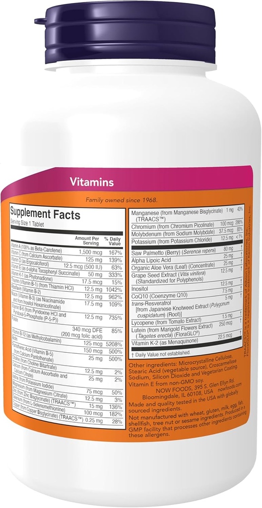 NOW Foods Supplements, ADAM™ Men's Multivitamin with Saw Palmetto, Lycopene, Alpha Lipoic Acid and CoQ10, Plus Natural Resveratrol & Grape Seed Extract, 120 Tablets 3