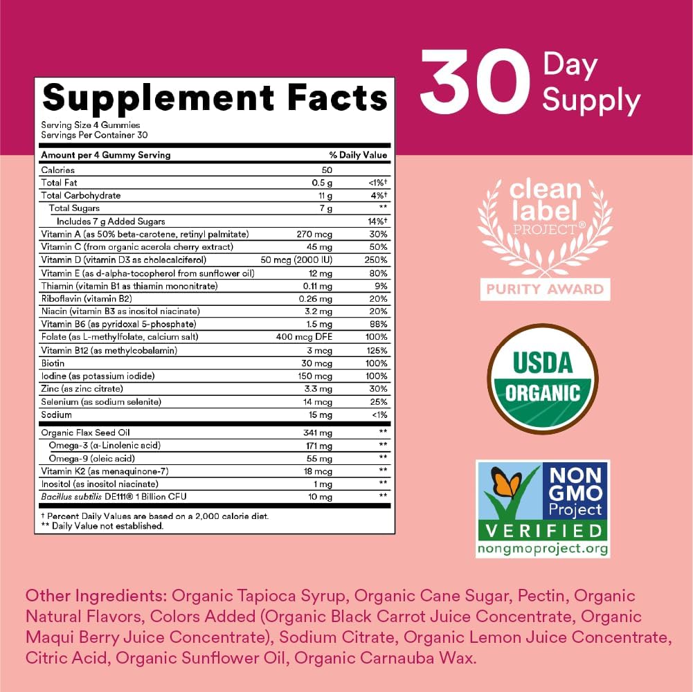 SmartyPants Organic Women's and Teen Girl Multivitamin Gummies with Omega-3, Vitamins, Minerals, 120 Count 5