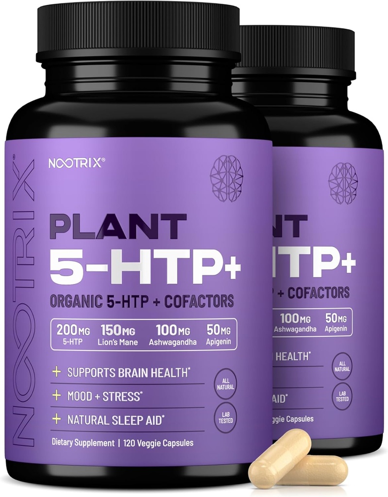 Nootrix Organic Plant 5 HTP+ Supplement | Supports Memory, Mental Focus, Cognitive Health & Energy | Promotes Healthy Mood & Brain Function | Vitamin B6 & L Theanine | 240 Capsules 2