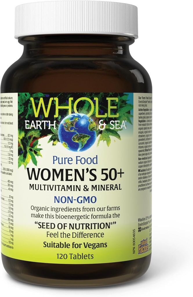 Natural Factors Whole Earth & Sea Women's 50+ Multivitamin & Mineral, 1 Serving Contains Nutrition Equivalent to ½ lb of Veggies, 120 Tablets 5