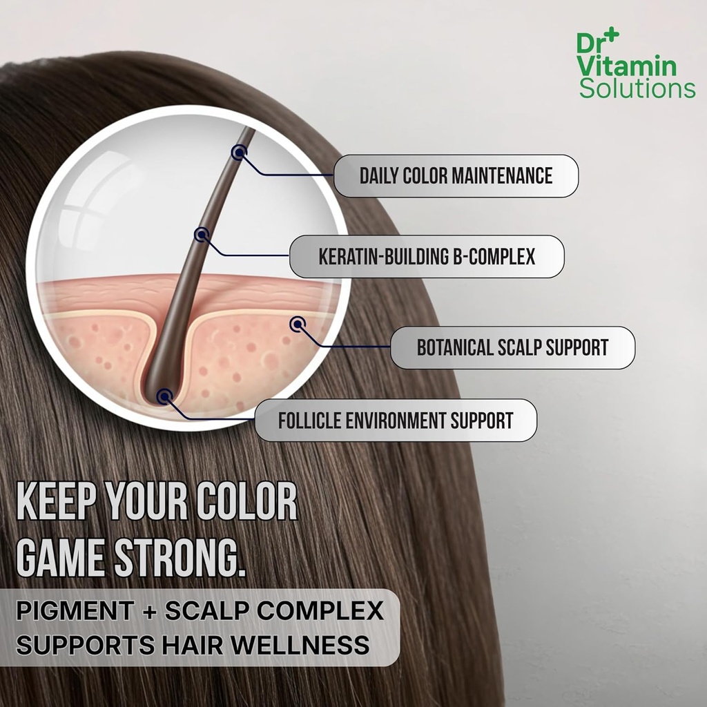 DR Vitamin Solutions Gray Hair Rescind with Catalase - Antiaging Hair, Skin and Nails Vitamins, Pantothenic Acid, Folic Acid 400mcg, Biotin 300mcg, Saw Palmetto for Men and Women 6