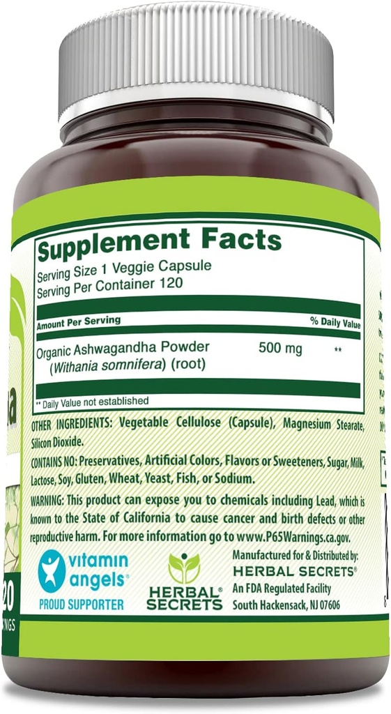 Herbal Secrets Ashwagandha Extract Supplement | 500 Mg Per Serving | Veggie Capsules | Non-GMO | Gluten Free | Made in USA (1 Pack, 120 Count) 3
