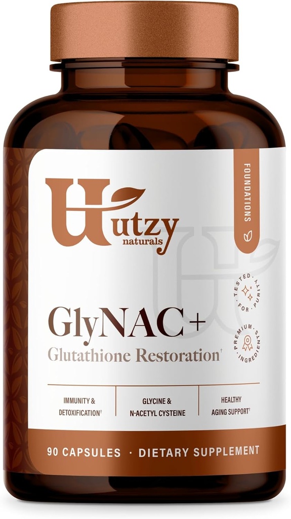 Utzy Naturals GlyNAC+ Supplement | 1,000mg of Glycine & NAC (N-Acetyl cysteine) | with Vitamin B2 Cofactor for Glutathione Production | 90 Capsules 2