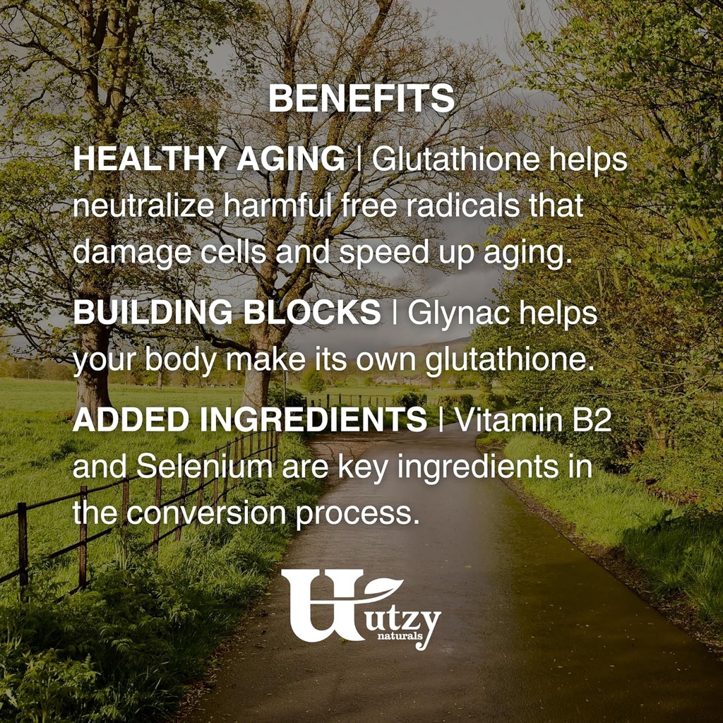 Utzy Naturals GlyNAC+ Supplement | 1,000mg of Glycine & NAC (N-Acetyl cysteine) | with Vitamin B2 Cofactor for Glutathione Production | 90 Capsules 6