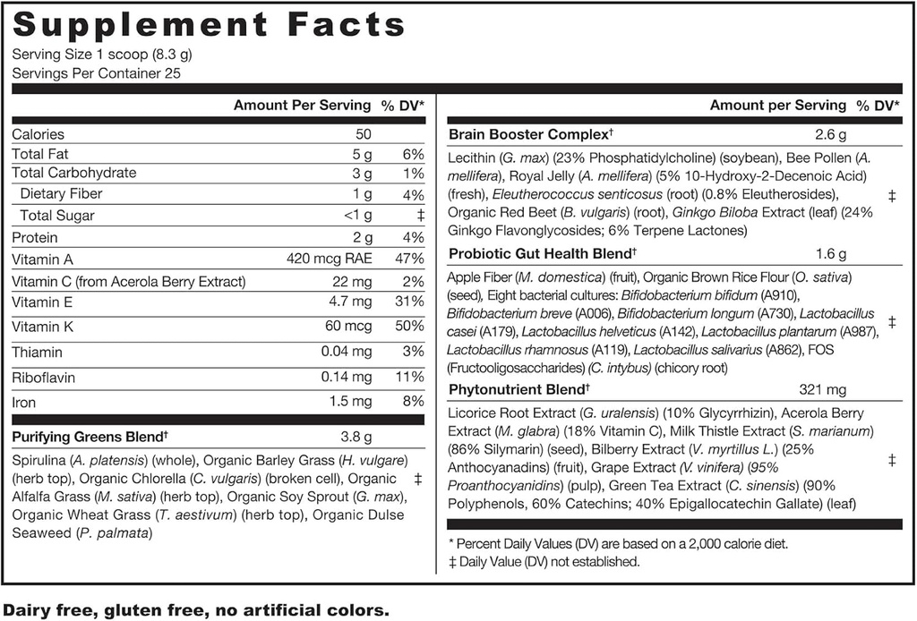 Genuine Health Greens+ Original Superfood Powder - Unsweetened Natural - Stevia Free - Chlorophyll Rich Ingredients, Spirulina, Milk Thistle, Antioxidants -Dairy Free -208g-25 Servings 3