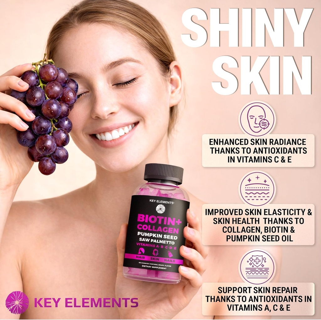 Hair Skin and Nails 10000mcg Gummies & Collagen Gummies - Biotin Vitamins for Hair Growth Pumpkin Seed Oil, Saw Palmetto Extract & Vitamins A B6 C D E - Biotin and Collagen Supplements 4
