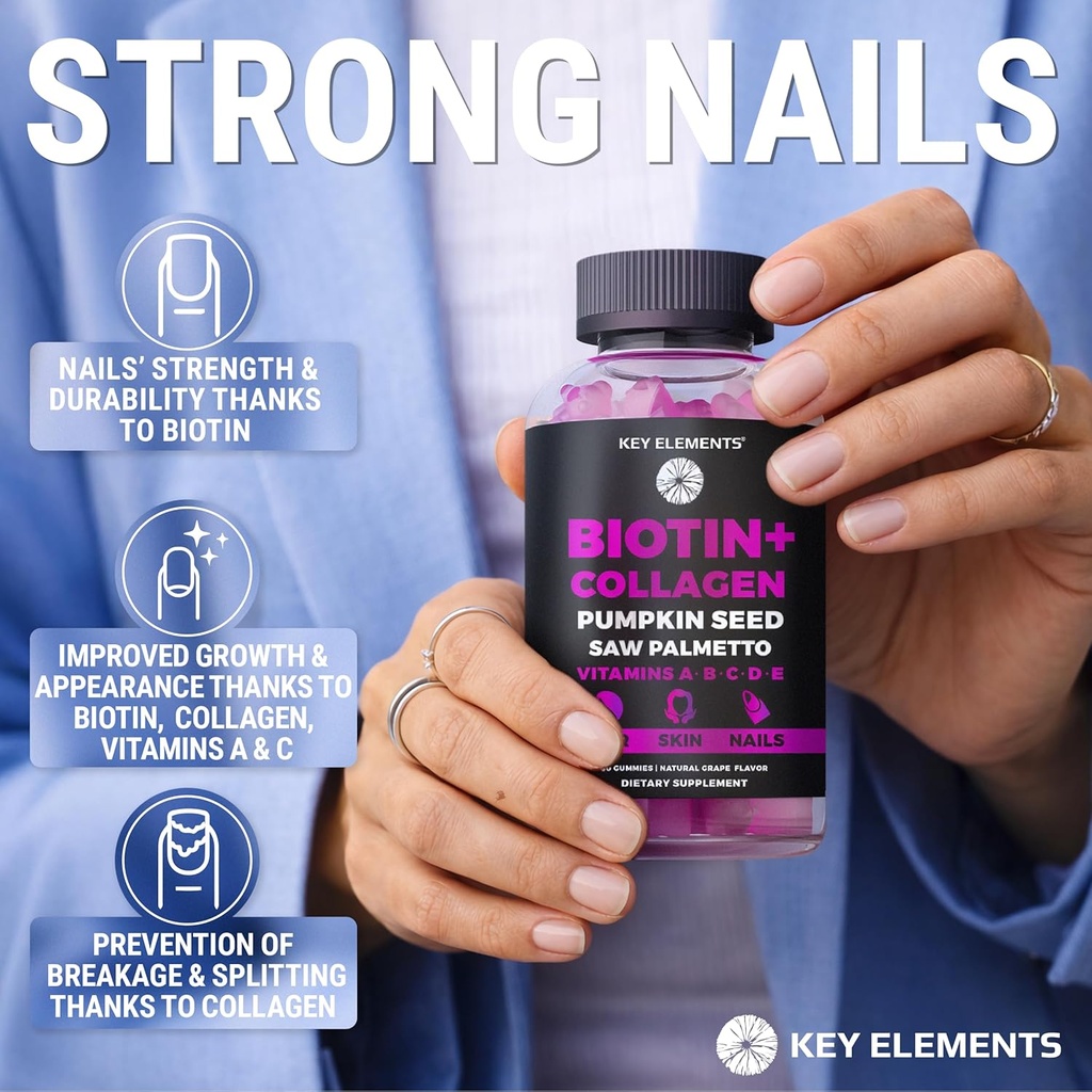 Hair Skin and Nails 10000mcg Gummies & Collagen Gummies - Biotin Vitamins for Hair Growth Pumpkin Seed Oil, Saw Palmetto Extract & Vitamins A B6 C D E - Biotin and Collagen Supplements 5