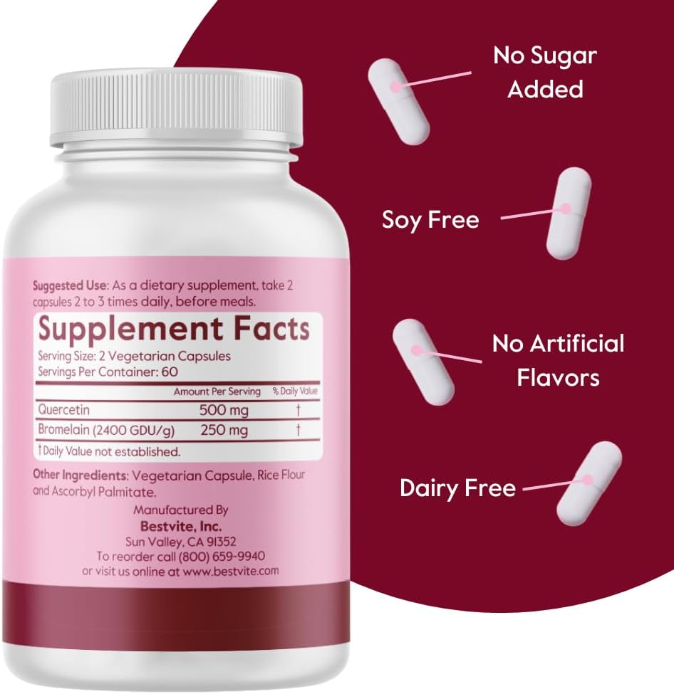 BESTVITE Quercetin with Bromelain 500mg/250mg (120 Vegetarian Capsules) - No Stearates - No Silicon Dioxide - Vegan - Non GMO - Gluten Free 4