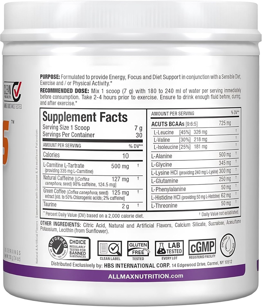ALLMAX Nutrition AMINOCUTS (ACUTS), Amino-Charged Energy Drink with Taurine, L-Carnitine, Green Coffee Bean Extract, Grape, 30 Servings 4