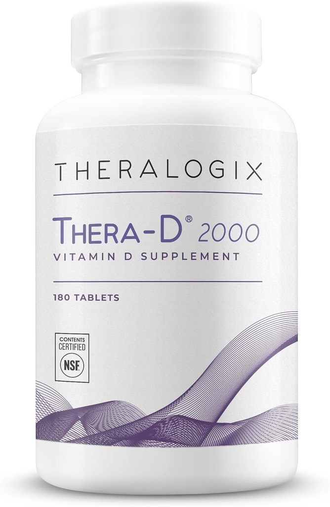 Theralogix Thera-D 2000 Vitamin D Supplement - 2,000 IU (50 mcg) Vitamin D3 Tablets - 180-Day Supply - Immune Support Supplement for Women & Men - Aids Bone & Heart Health - NSF Certified -180 Tablets 2