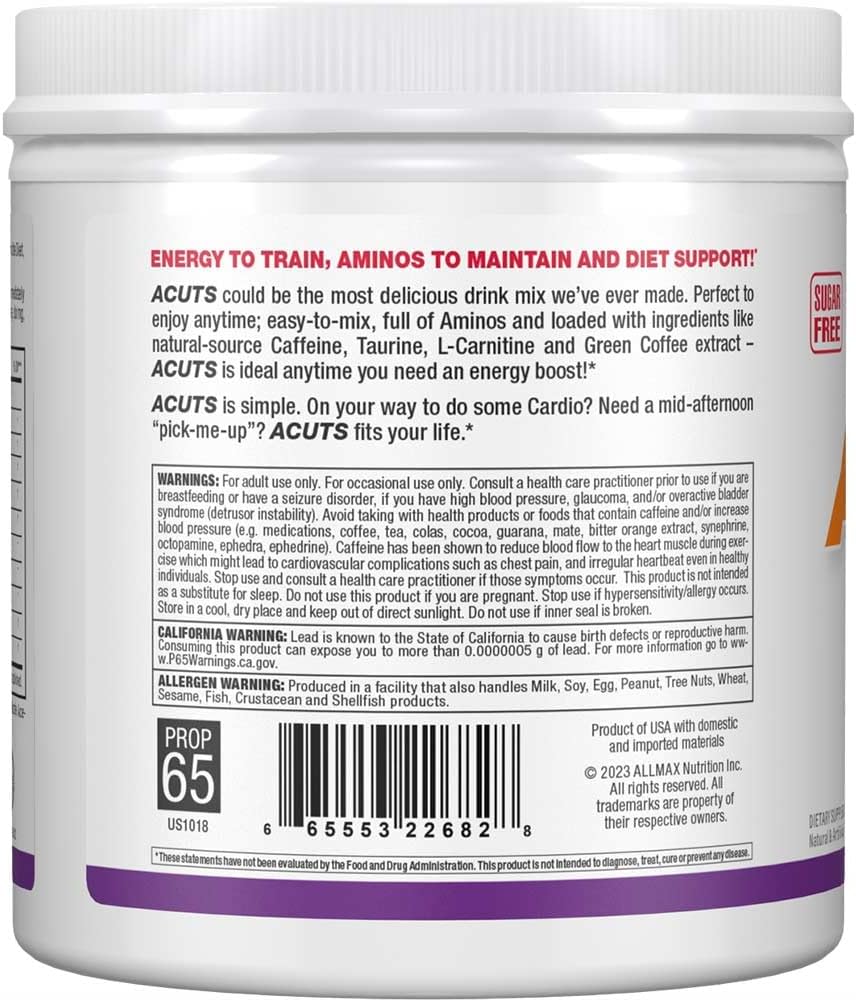 ALLMAX Nutrition AMINOCUTS (ACUTS), Amino-Charged Energy Drink with Taurine, L-Carnitine, Green Coffee Bean Extract, Grape, 30 Servings 5