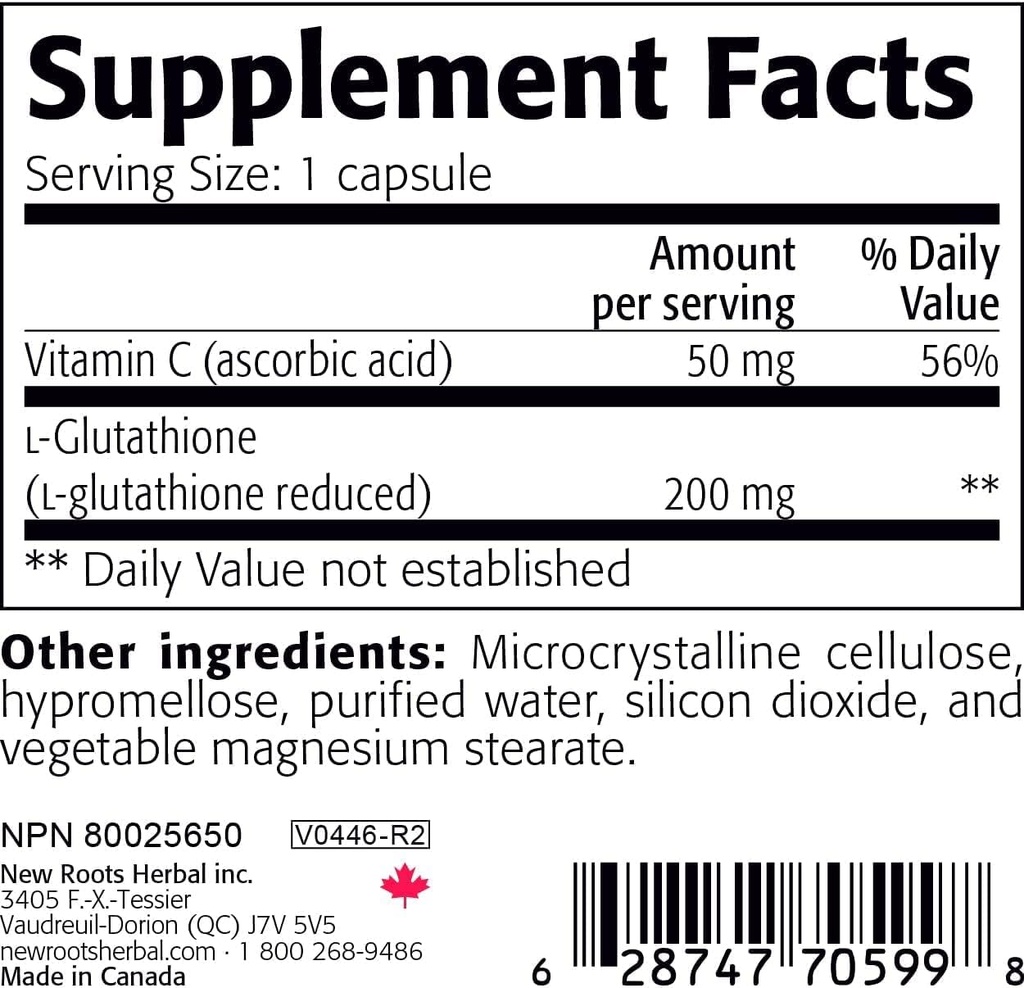 NEW ROOTS HERBAL Glutathione Supplement, 200 mg Reduced + Vitamin C (120 Veg Caps) | Free-Radical Protection | Gluten Free, Non-GMO Formulated and Made in Canada 4