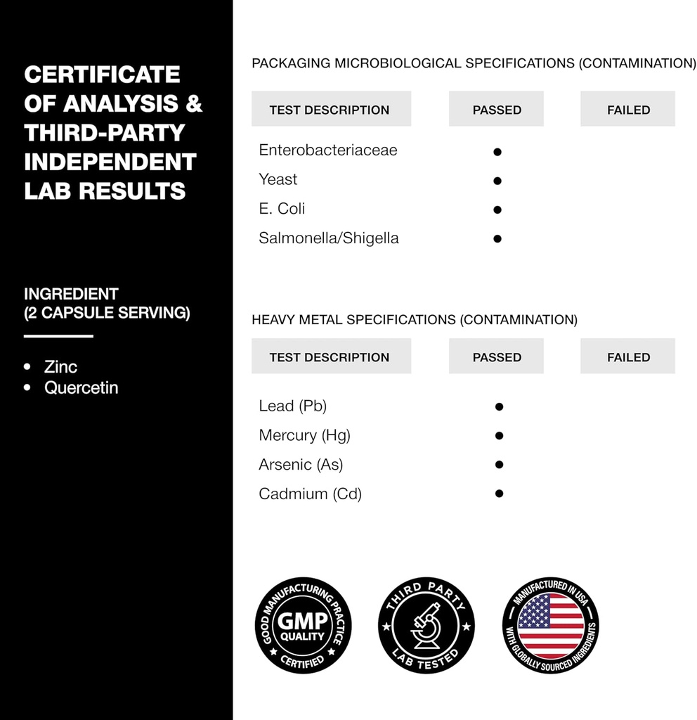 Sandhu's Zinc Quercetin 120 Vegetarian Capsules (Pack of 2) | Zinc Supplements for Antioxidant Immune Support for Men and Women | Gluten, Soy, Dairy Free 6