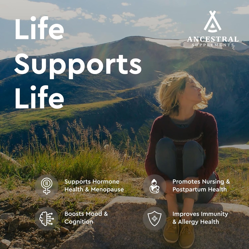 Ancestral Supplements Grass Fed Placenta Supplement with Liver, Contains Postpartum Vitamins for Women Breastfeeding, Promotes Menopause Relief, Stem Cells Support Skin Elasticity, 180 Capsules 4