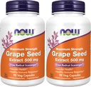 NOW Supplements, Grape Seed Extract, Maximum Strength 500 mg (a Highly Concentrated Extract with a Minimum of 90% Polyphenols), 90 Veg Capsules, Red/Brown, 0.25 pounds (Pack of 2) 2