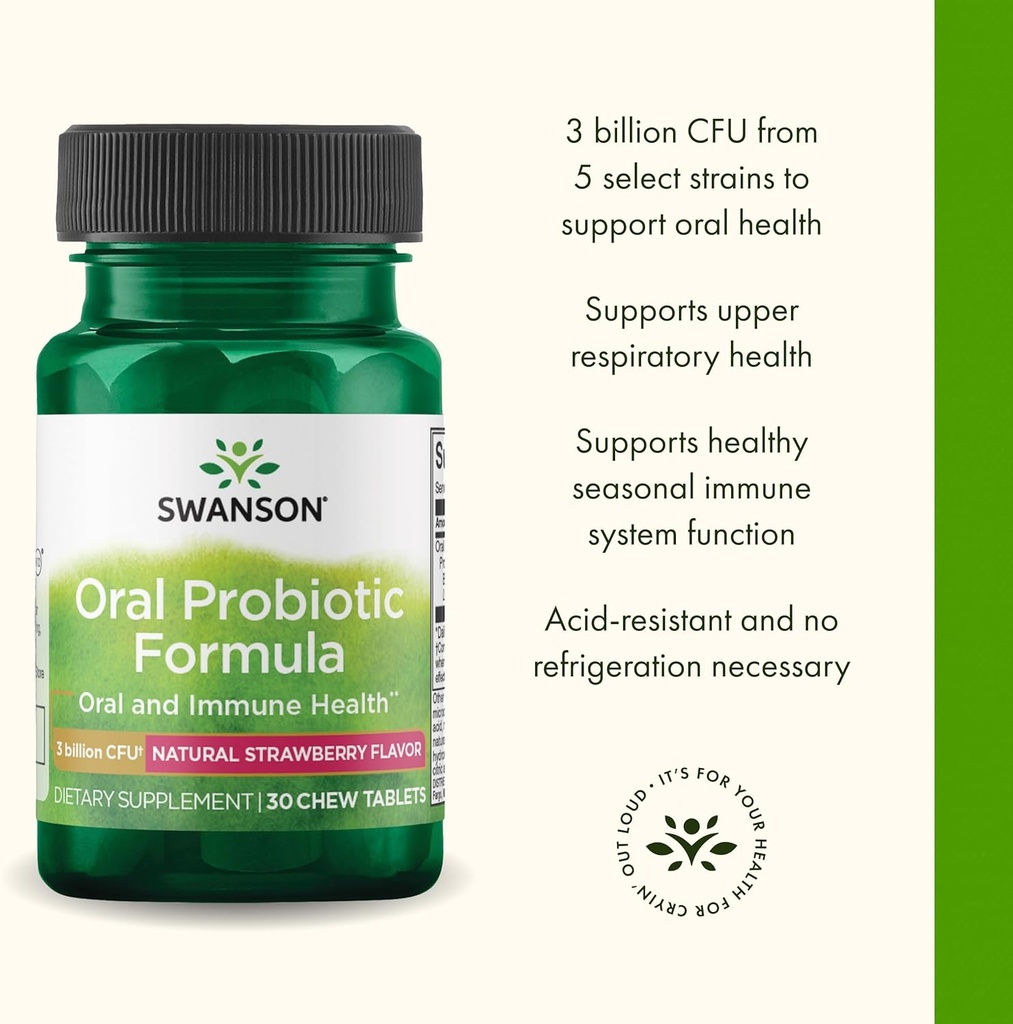 Swanson Oral Probiotic Formula - Oral and Immune System Health - Natural Strawberry Flavor 30 Chwbls 5