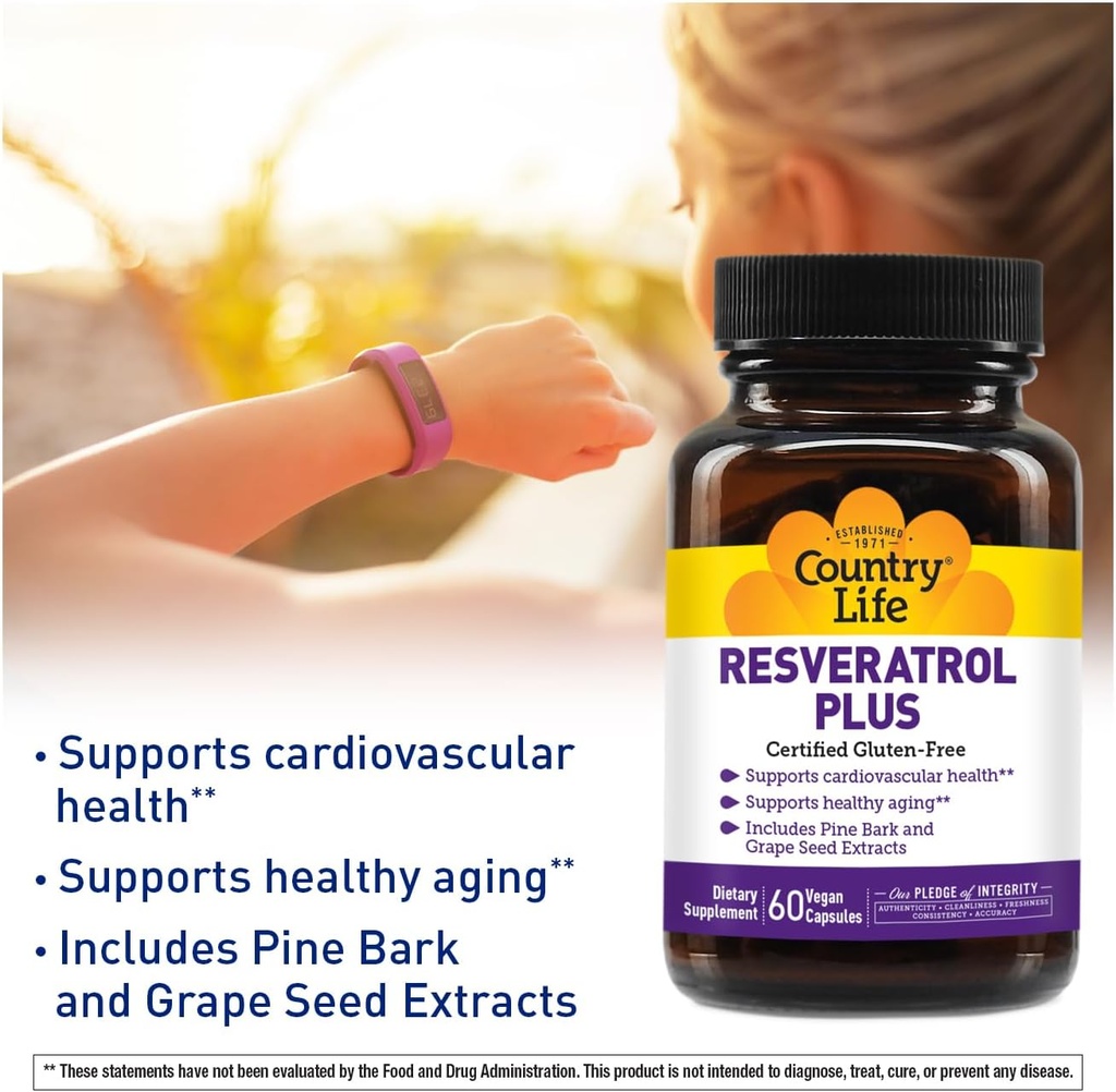 Country Life Resveratrol Plus 1000mg - Organic Antioxidant Supplement with Pine Bark & Grape Seed Extracts - Vegan, Gluten-Free, Non-GMO 4