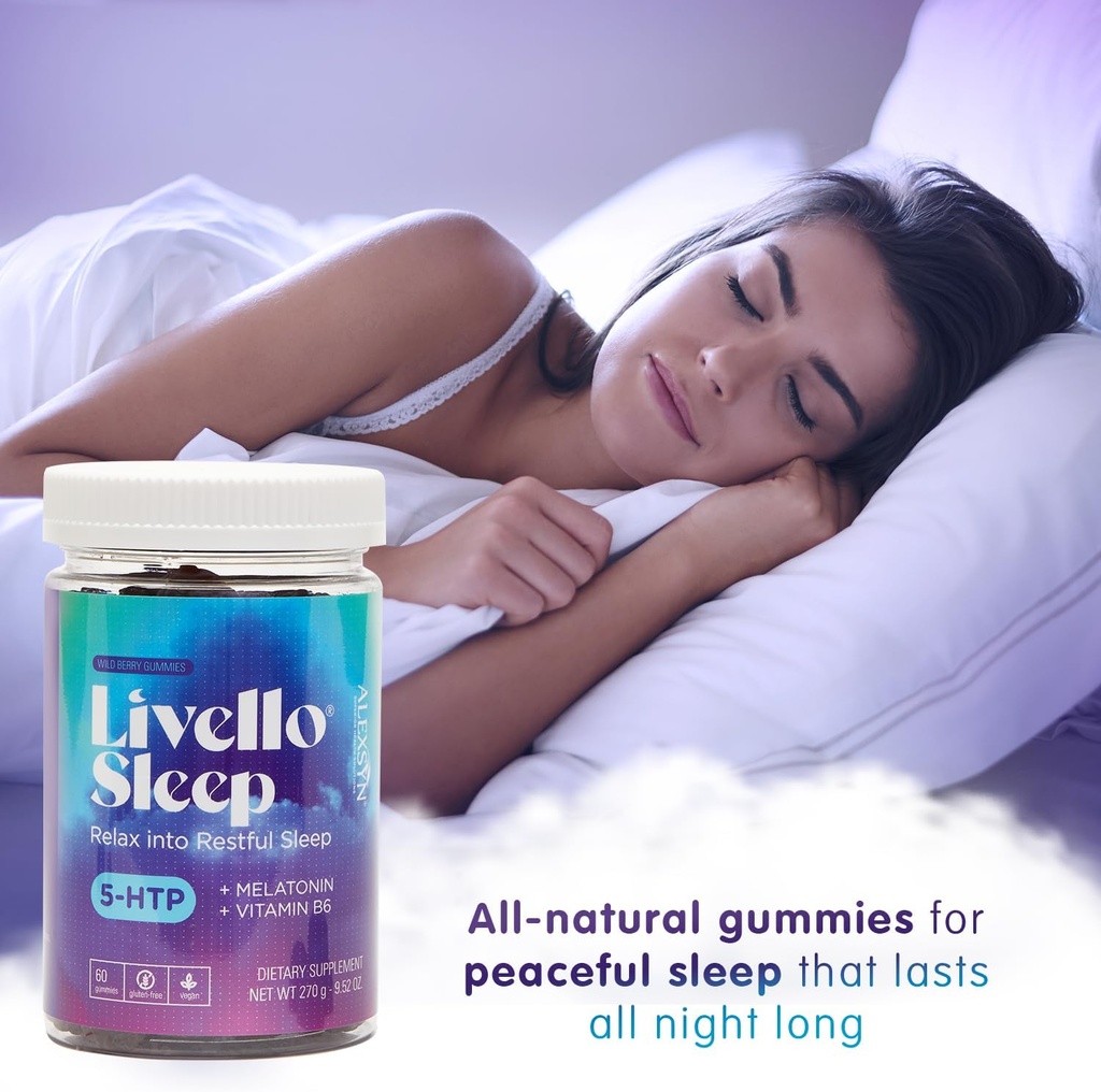 Livello Sleep Wild Berry Gummies - 60 Servings Natural Sleep Support with 5-HTP, Melatonin, and Vitamin B6 for Peaceful Night, Vegan & Gluten-Free 5
