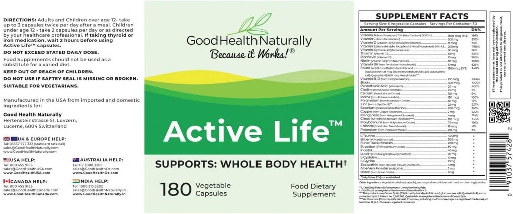 Active Life Capsules - Daily Multivitamin Supplements for Immune System | 180 Capsules - Good Health Naturally 3