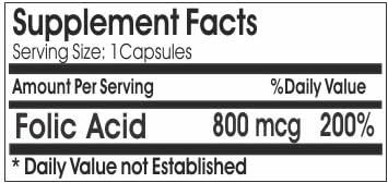 Folic Acid 800mcg ~ 200 Capsules - No Additives ~ Naturetition Supplements 3
