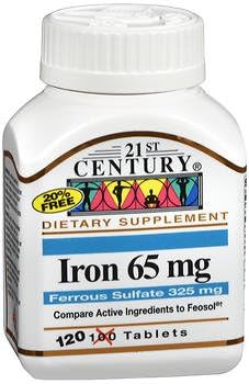 21st Century Iron 65 mg with Ferrous Sulfate 325 mg - 100 Tablets, Pack of 4 2