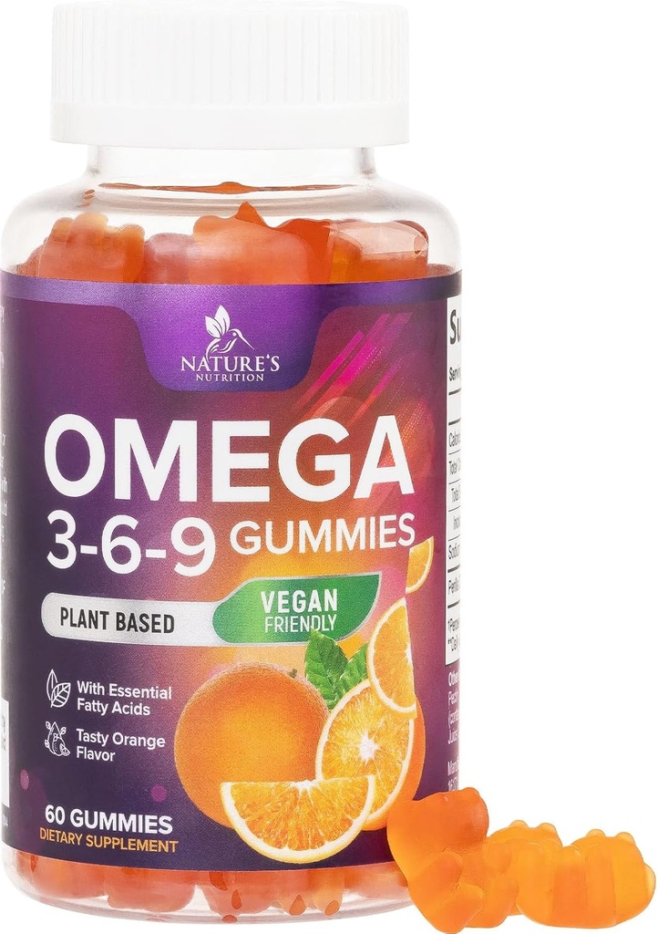 Omega 369 Gummies - Vegan Triple Omega 3 Supplement Gummy - Essential Fatty Acids Oil 3 6 9 Complex Heart Support and Brain Support for Women, Men & Pregnancy, Fish Free Non-GMO, Orange - 60 Gummies 2
