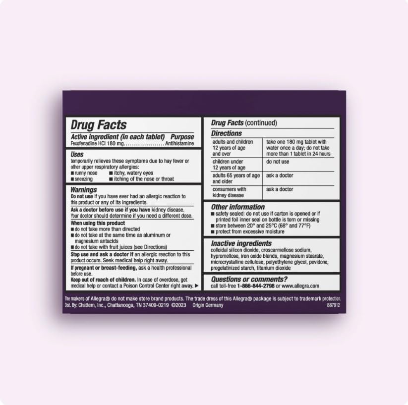 Allegra Adult 24 Hour Allergy Tablets, 180Mg, Noticeable Relief in 1 Hour, (70 Count ) 3